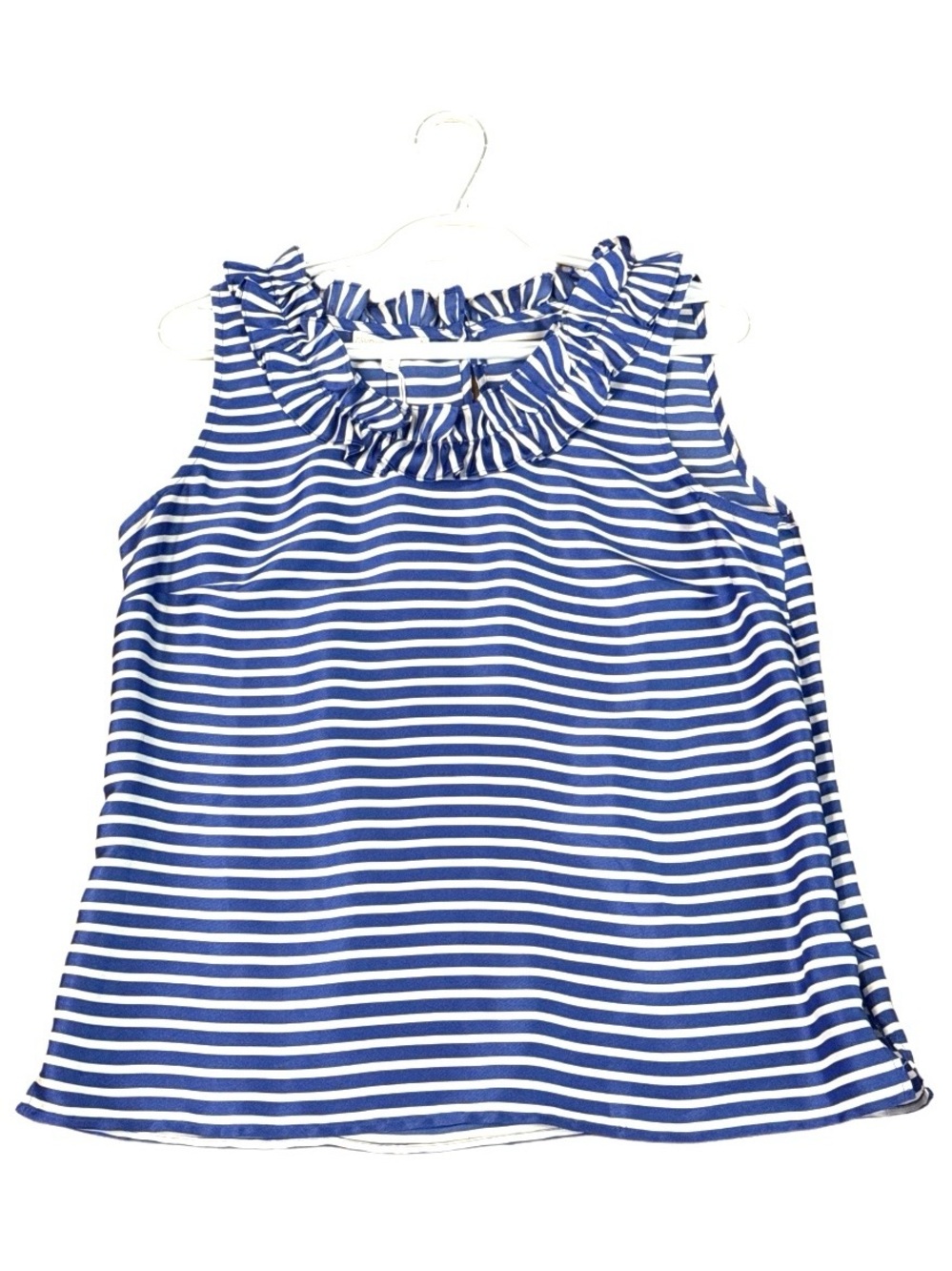 NWT! Talbots Size Medium Blue & White Striped Ruffle Neck Sleeveless Top